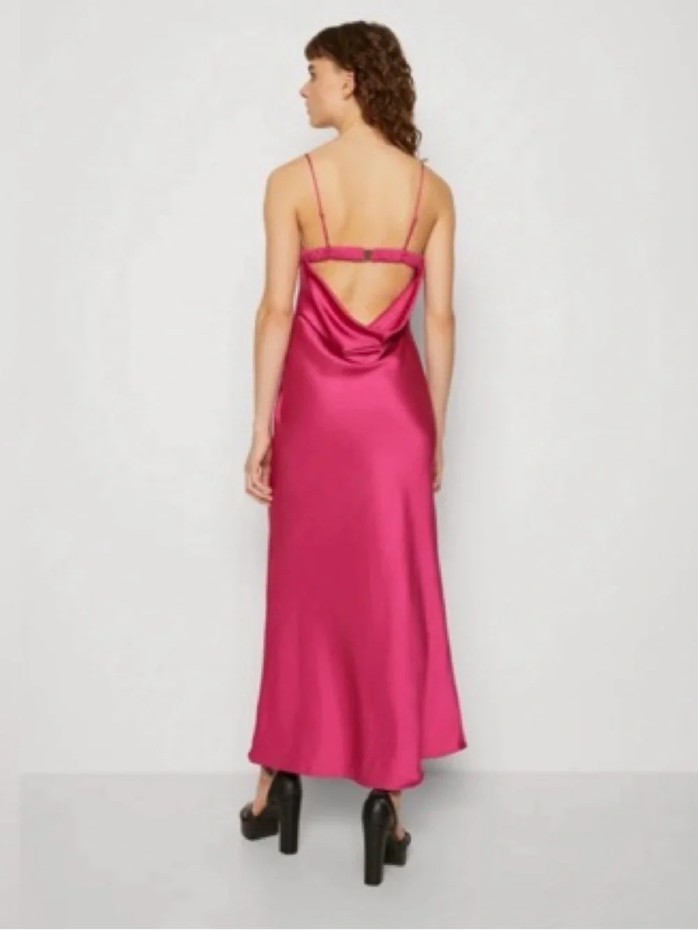 Abercrombie & Fitch Satin Cowl Back Slip Midi Dress in Hot Pink NWT! Size XS
